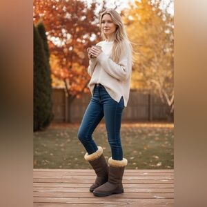 UGG Chocolate Boots with Shearling Trim